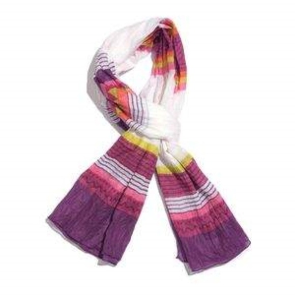 Purple and Yellow 100% Cotton Stripe Printed Scarf - Picture 1 of 4